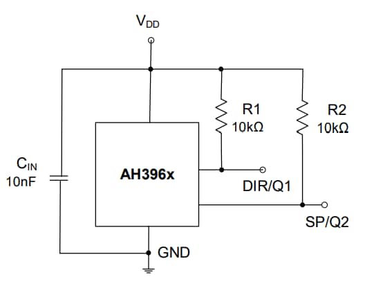 Application Circuit Diagram - Diodes Incorporated AH396xQ Automotive Dual Hall Effect Latches Application Circuit Diagram - Diodes Incorporated AH396xQ Automotive Dual Hall Effect Latches